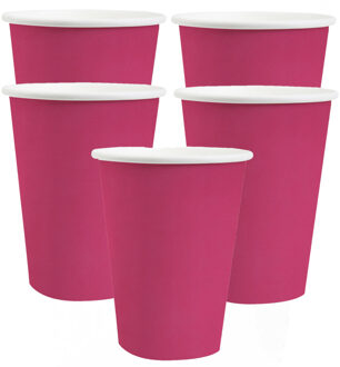 Santex feest bekertjes - 20x - fuchsia roze - papier/karton - 270 ml - Feestbekertjes