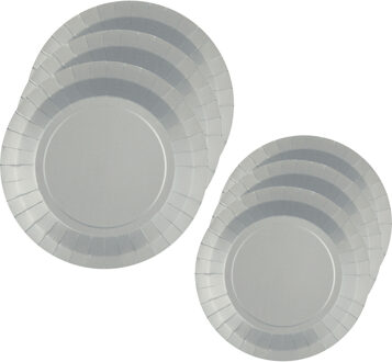 Santex Feest borden set - 20x stuks - zilver - 17 cm en 22 cm - Feestbordjes Zilverkleurig