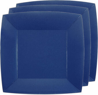 Santex feest bordjes vierkant kobalt blauw - karton - 10x stuks - 23 cm - Feestbordjes