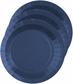 Santex feest gebak/taart bordjes - kobalt blauw - 10x stuks - karton - D17 cm - Feestbordjes