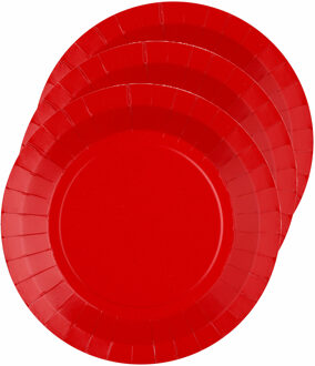 Santex feest gebak/taart bordjes - rood - 10x stuks - karton - D17 cm - Feestbordjes