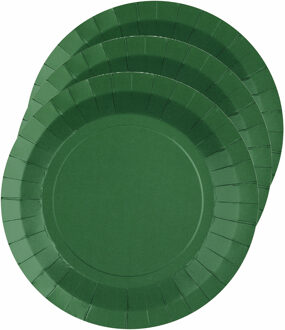 Santex Feest gebaksbordjes - donkergroen - 20x - karton - 17 cm - rond - kartonnen feestbordjes