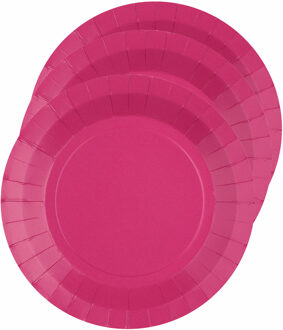 Santex Feest gebaksbordjes - fuchsia roze - 30x - karton - 17 cm - rond - kartonnen feestbordjes