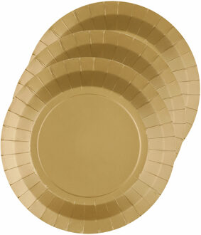 Santex Feest gebaksbordjes - goud - 10x - karton - 17 cm - rond - kartonnen feestbordjes
