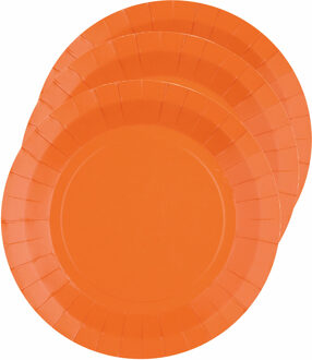 Santex Feest gebaksbordjes - oranje - 20x - karton - 17 cm - rond - kartonnen feestbordjes