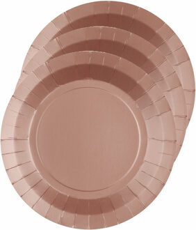 Santex Feest gebaksbordjes - ros?goud - 10x - karton - 17 cm - rond - kartonnen feestbordjes Rose goud