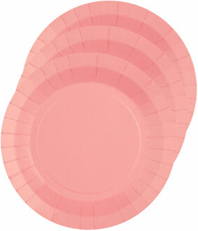 Santex Feest gebaksbordjes - roze - 10x - karton - 17 cm - rond - kartonnen feestbordjes