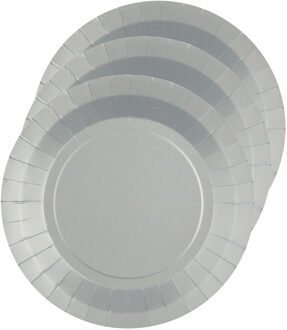 Santex Feest gebaksbordjes - zilver - 10x - karton - 17 cm - rond - kartonnen feestbordjes