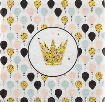Santex Feest servetten - ballon - 20x stuks - 33 x 33 cm - papier - goud/zwart Goudkleurig