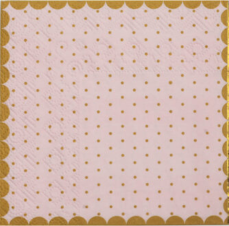 Santex Feest servetten - stippen - 20x stuks - 25 x 25 cm - papier - roze/goud