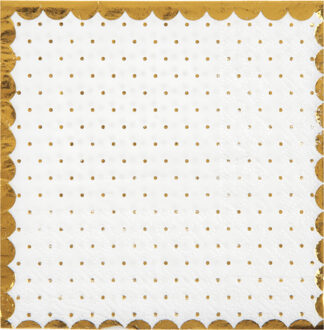 Santex Feest servetten - stippen - 20x stuks - 25 x 25 cm - papier - wit/goud