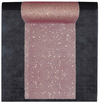 Santex Feest tafelkleed met glitter loper op rol - zwart/rose goud - 10 meter - Feesttafelkleden Goudkleurig