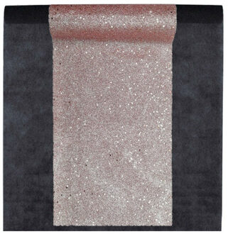Santex Feest tafelkleed met glitter tafelloper - op rol - zwart/rose goud - 10 meter
