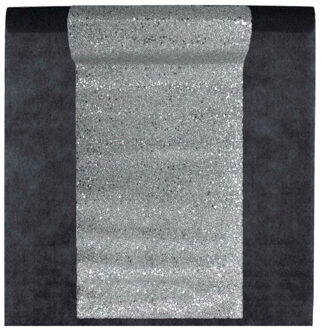 Santex Feest tafelkleed met glitter tafelloper - op rol - zwart/zilver - 10 meter