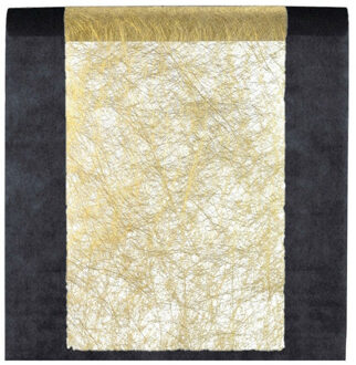 Santex Feest tafelkleed met metallic tafelloper - op rol - zwart/goud - 10 meter