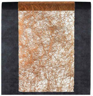 Santex Feest tafelkleed met metallic tafelloper - op rol - zwart/koper - 10 meter