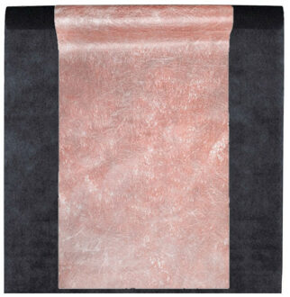 Santex Feest tafelkleed met metallic tafelloper - op rol - zwart/rose goud - 10 meter
