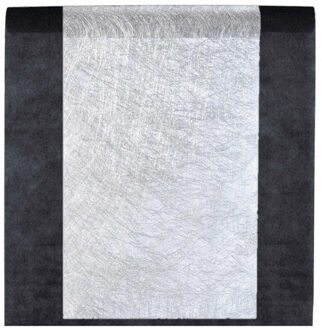 Santex Feest tafelkleed met metallic tafelloper - op rol - zwart/zilver - 10 meter