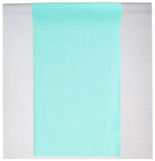 Santex Feest tafelkleed met tafelloper - op rol - wit/azuurblauw - 10 meter