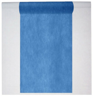 Santex Feest tafelkleed met tafelloper - op rol - wit/donkerblauw - 10 meter