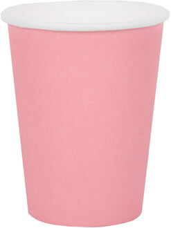 Santex feest/verjaardag bekertjes - 10x stuks - karton - roze - 270 ml