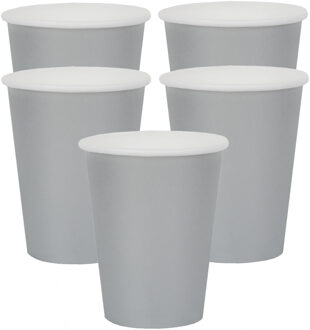Santex feest/verjaardag bekertjes - 20x stuks - karton - zilver - 270 ml