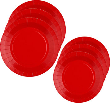 Santex Feest/verjaardag bordjes set - 20x stuks - rood - 17 cm en 22 cm