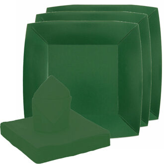 Santex Feest/verjaardag servies set 10x bordjes/25x servetten - donkergroen - karton