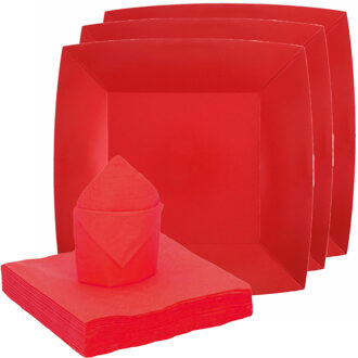 Santex Feest/verjaardag servies set 10x bordjes/25x servetten - rood - karton