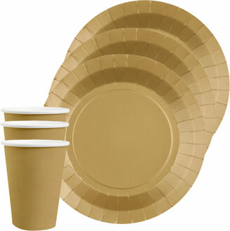 Santex Feest/verjaardag servies set 10x bordjes en bekertjes - goud - karton