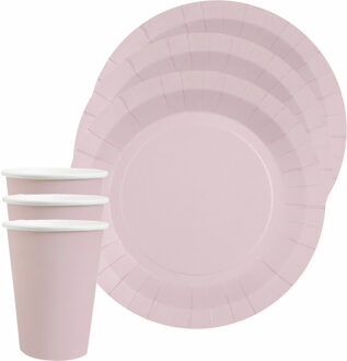 Santex Feest/verjaardag servies set 10x bordjes en bekertjes - lichtroze - karton