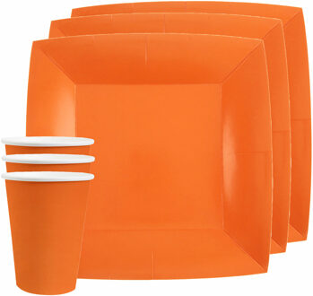Santex Feest/verjaardag servies set 10x bordjes en bekertjes - oranje - karton