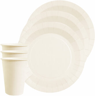 Santex Feest/verjaardag servies set 10x bordjes en bekertjes - wit - karton