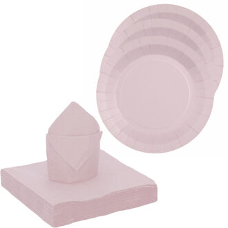 Santex Feest/verjaardag servies set 10x gebaksbordjes/20x servetten - lichtroze - karton