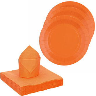 Santex Feest/verjaardag servies set 10x gebaksbordjes/20x servetten - oranje - karton