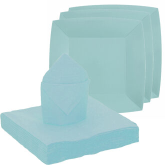 Santex Feest/verjaardag servies set 10x gebaksbordjes/25x servetten - lichtblauw - karton