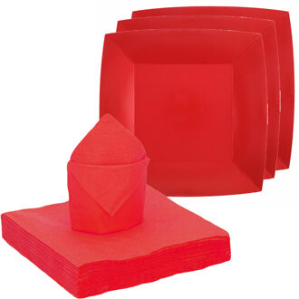 Santex Feest/verjaardag servies set 10x gebaksbordjes/25x servetten - rood - karton