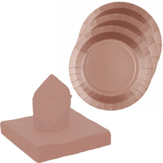 Santex Feest/verjaardag servies set 10x gebaksbordjes/25x servetten - rose goud - karton