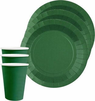 Santex Feest/verjaardag servies set 10x gebaksbordjes en bekertjes - donkergroen - karton