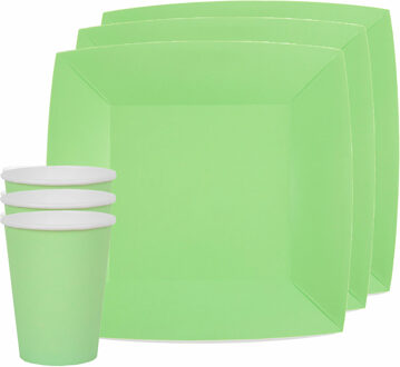 Santex Feest/verjaardag servies set 10x gebaksbordjes en bekertjes - mintgroen - karton