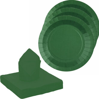 Santex Feest/verjaardag servies set 20x bordjes/25x servetten - donkergroen - karton
