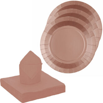 Santex Feest/verjaardag servies set 20x bordjes/25x servetten - rose goud - karton