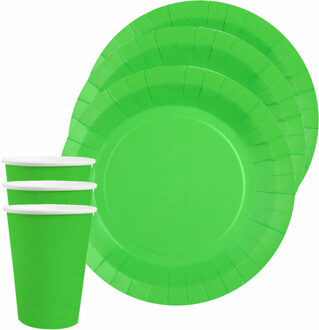 Santex Feest/verjaardag servies set 20x bordjes en bekertjes - felgroen - karton