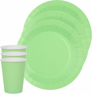 Santex Feest/verjaardag servies set 20x bordjes en bekertjes - mintgroen - karton