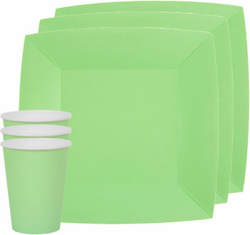 Santex Feest/verjaardag servies set 20x bordjes en bekertjes - mintgroen - karton
