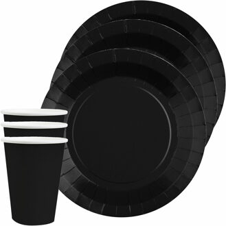 Santex Feest/verjaardag servies set 20x bordjes en bekertjes - zwart - karton
