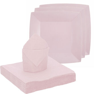 Santex Feest/verjaardag servies set 20x gebaksbordjes/20x servetten - lichtroze - karton