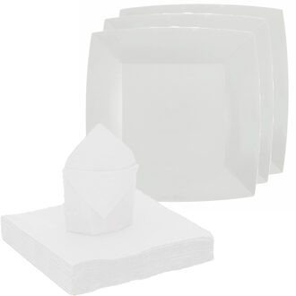 Santex Feest/verjaardag servies set 20x gebaksbordjes/25x servetten - wit - karton