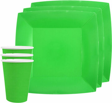 Santex Feest/verjaardag servies set 20x gebaksbordjes en bekertjes - fel groen - karton