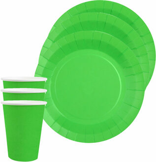 Santex Feest/verjaardag servies set 20x gebaksbordjes en bekertjes - felgroen - karton